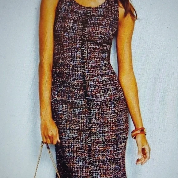 Dark Academia Dress Sleeveless Multitone Tweed Holiday Office Wear - Picture 14 of 14